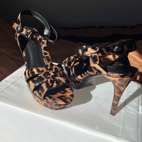 Patent Leather Cheetah Print Open Toe Sandals 40 - Picture 2 of 6